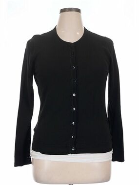 august silk Black Button-Front Crewneck Cardigan